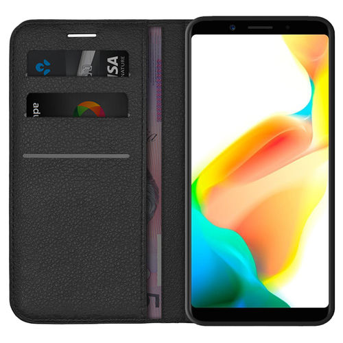 Leather Wallet Case & Card Holder Pouch for Oppo A73 / F5 - Black